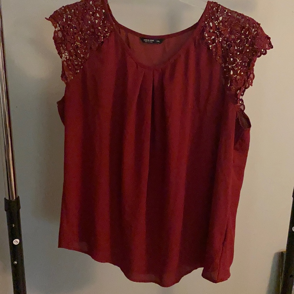 Burgundy lace shoulder blouse